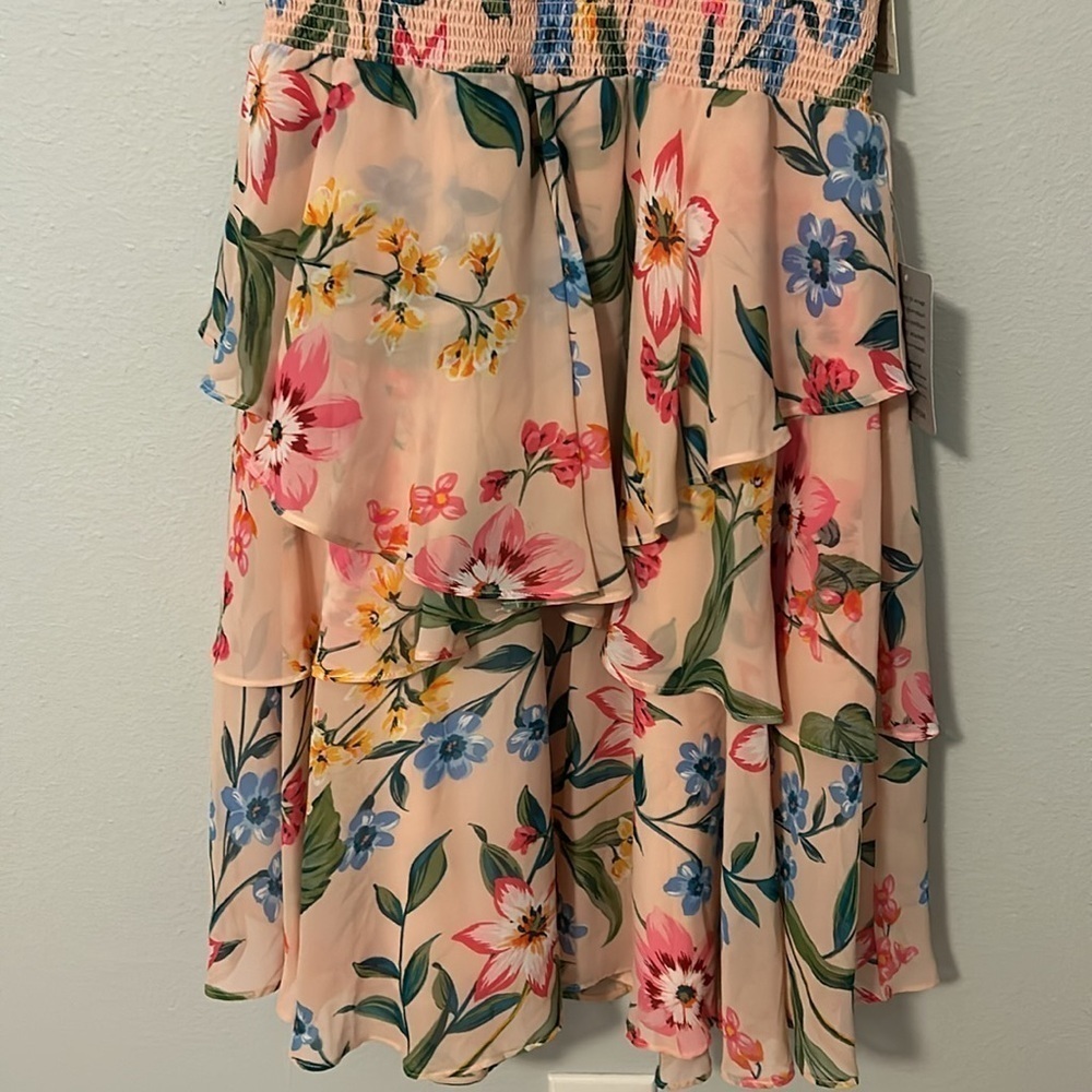 NWT Eliza J chiffon floral smock waist tiered midi dress, plus size women’s 16. - Picture 5 of 10